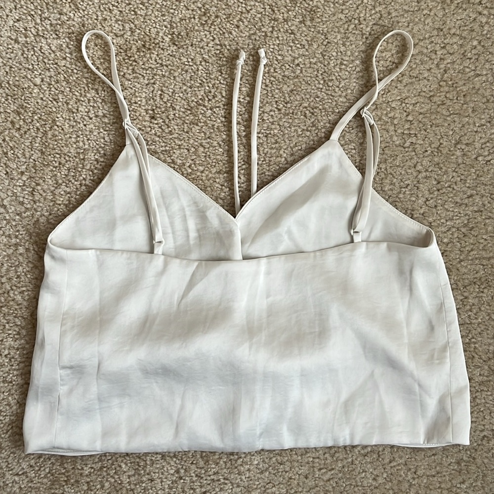 Aritzia Wilfred Cream White Satin Crop Tank Top Adjustable Front Scrunch Tie XS - Picture 2 of 9